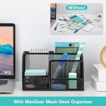 MaxGear Mesh Desk Organizer Office Desktop Organizer with Drawer, Metal Stationary Organizer Black Desk Caddy, 6 Compartments, 8.7 x 5.5 x 5 inch, 1 Pack - Image 4